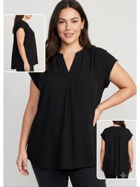 Worthington Woman Split Neck Blouse Black Size 2X